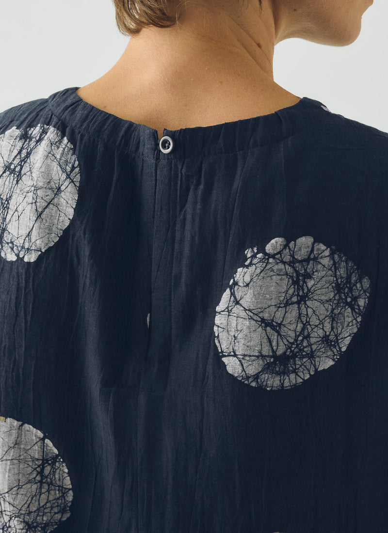 Batik Dot Cotton Silk Top | Dark Midnight
