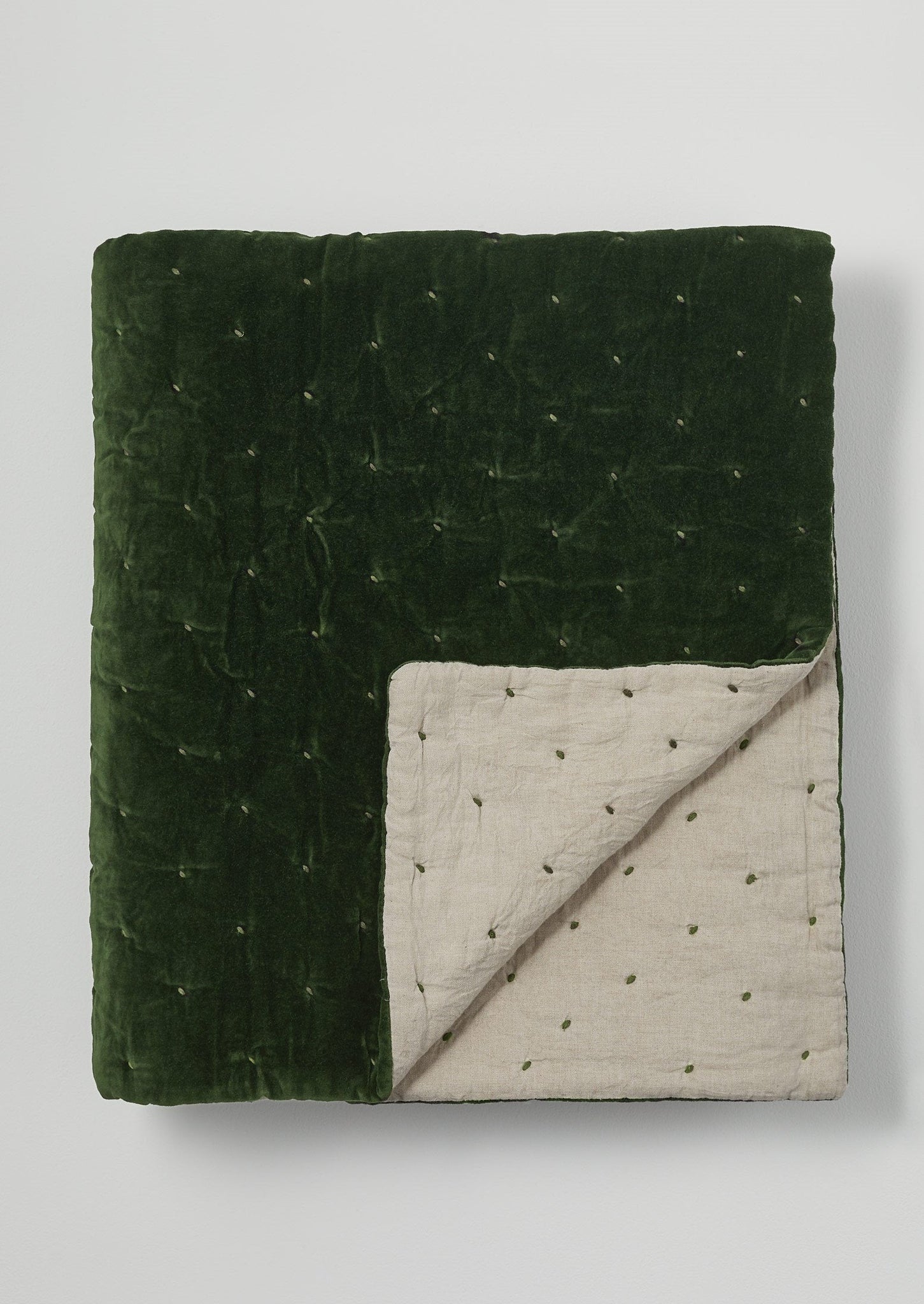 Quilted Velvet Throw | Dark Olive/Natural