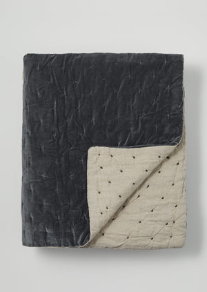 Hand Quilted Velvet Throw | Slate/Natural