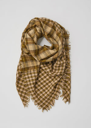 Blanket Check Hand Woven Scarf | Olive