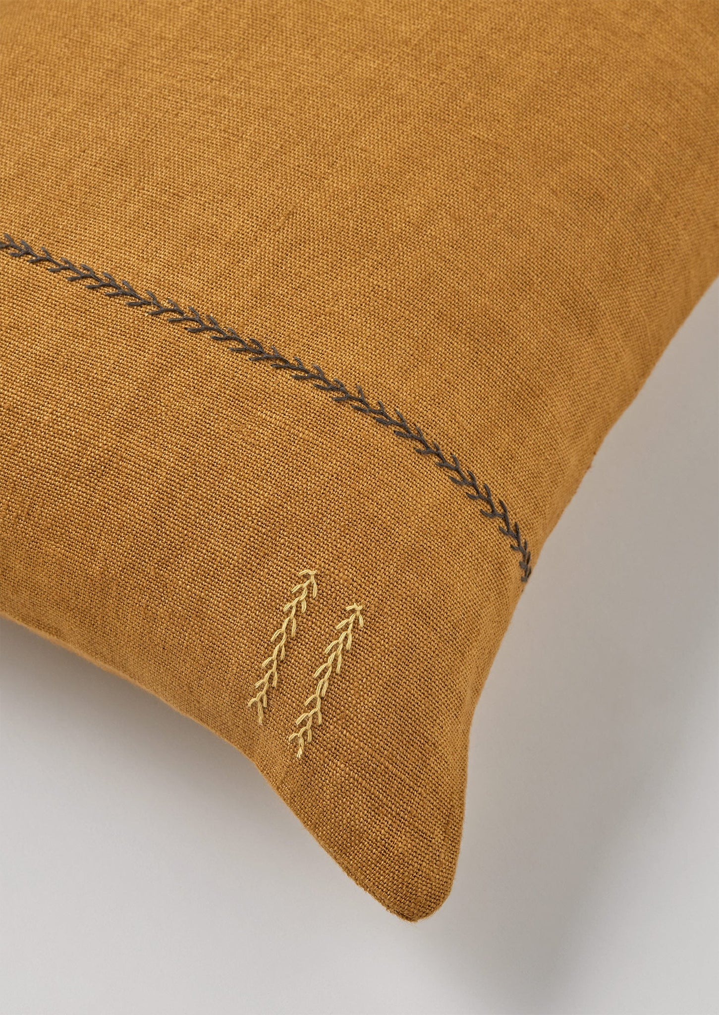 Rectangular Herringbone Embroidered Cushion Cover | Caramel