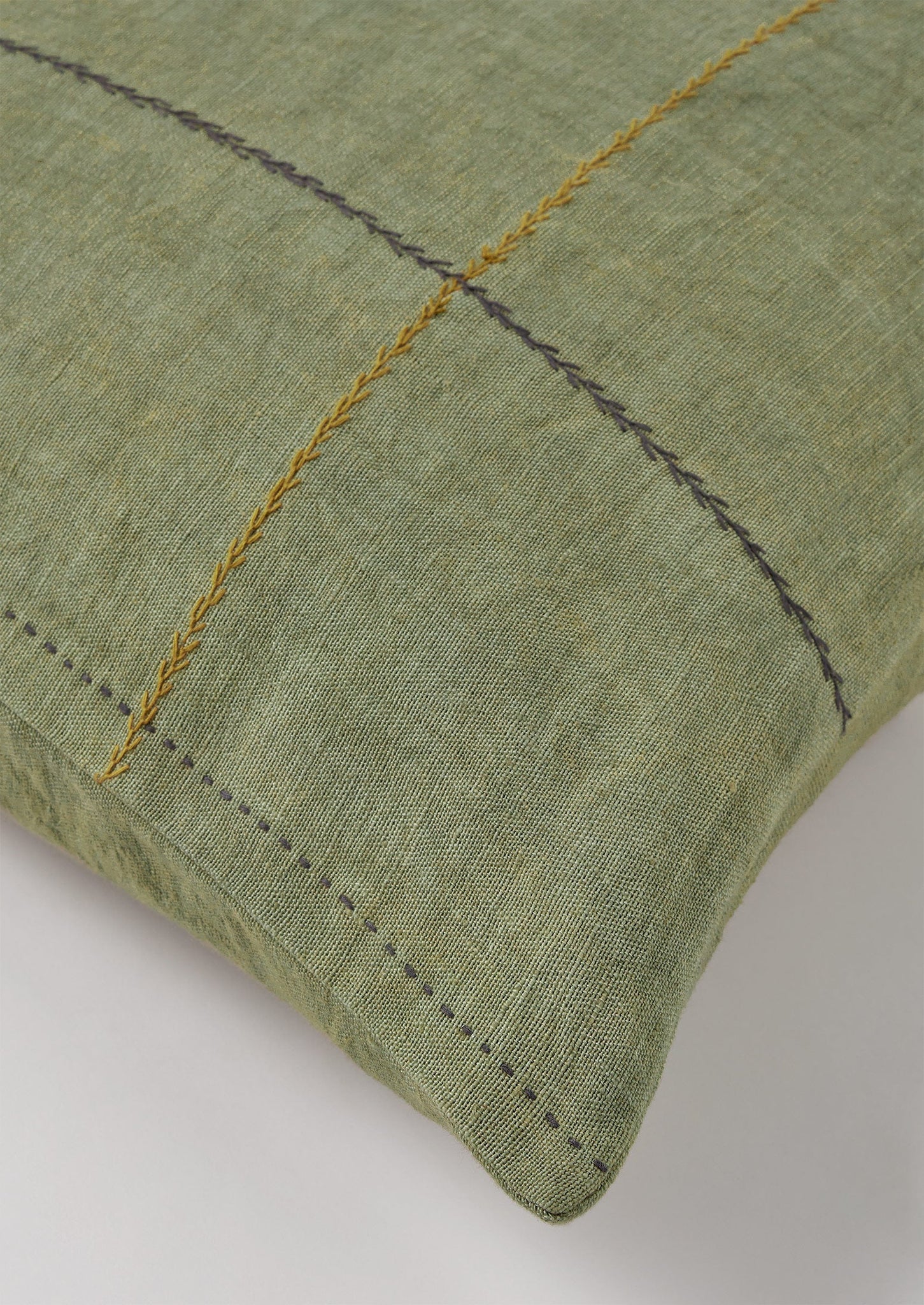 Square Herringbone Embroidered Cushion Cover | Sea Grass