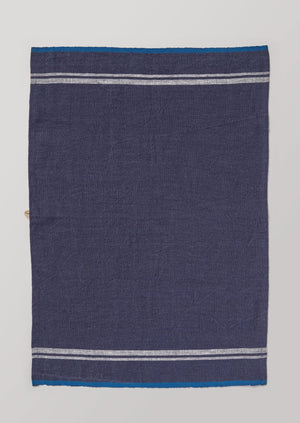 Hand Woven Border Stripe Linen Tea Towel | Navy/Cobalt