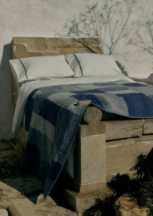Hand Woven Check Patchwork Quilt | Mixed Blues