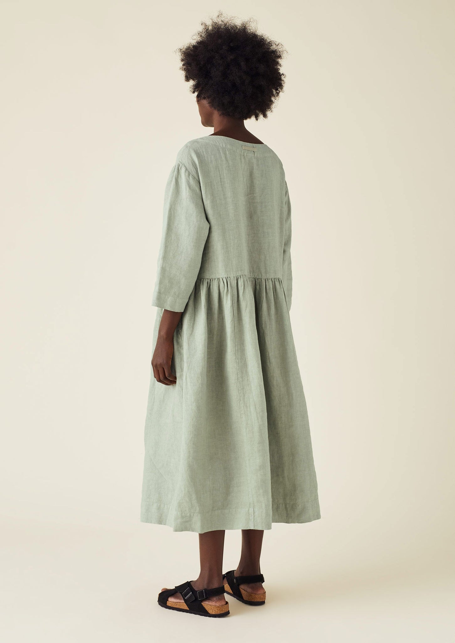 Boat Neck Garment Dyed Linen Dress | Pebble