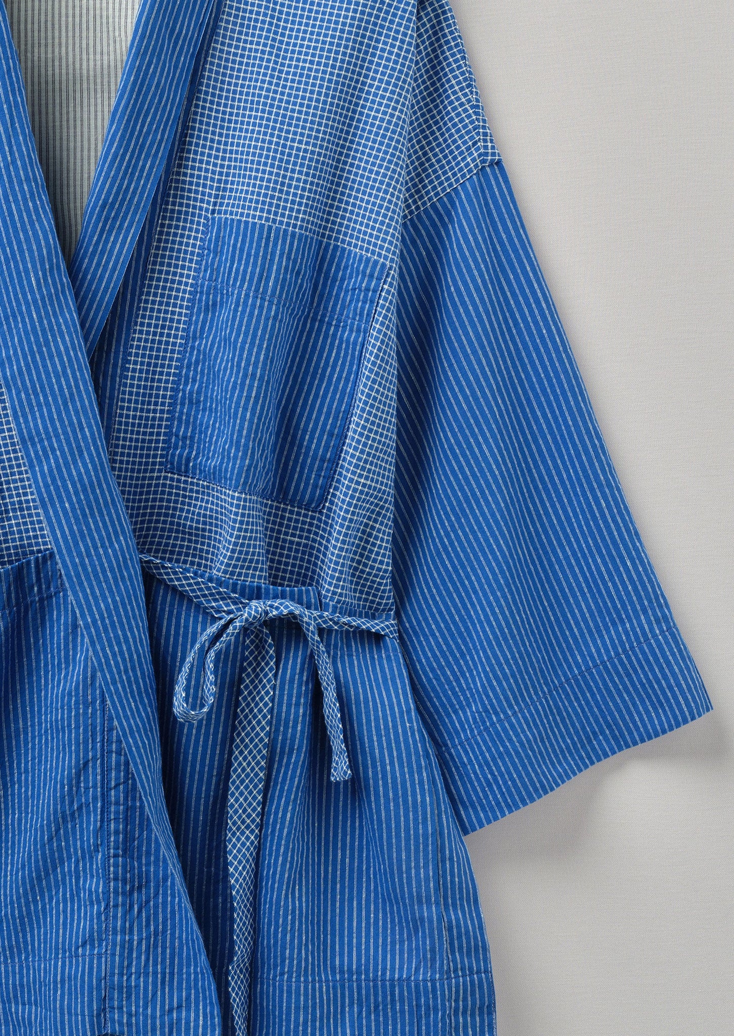 Panelled Stripe Check Jacket | Sapphire/ Ecru