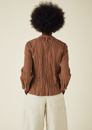 Crinkle Check Cotton Swingy Shirt | Copper/Ecru