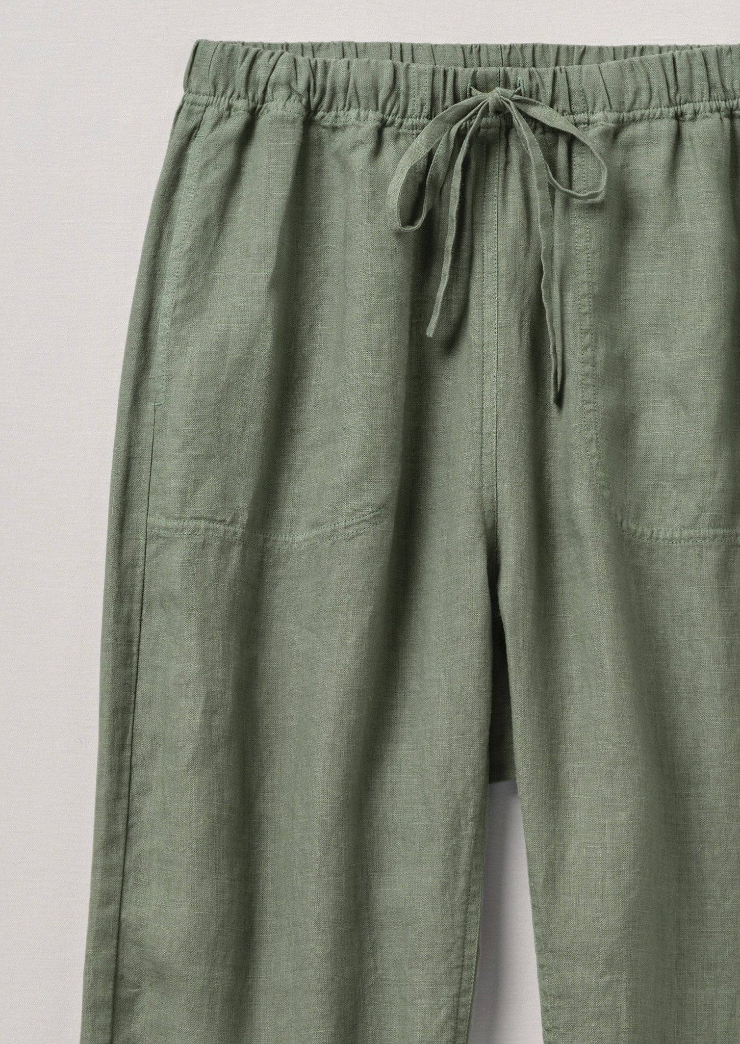Panelled Garment Dyed Linen Trousers | Sage