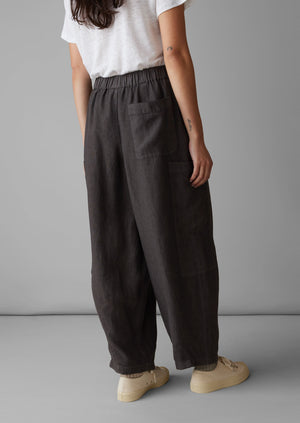 Side Pocket Garment Dyed Linen Trousers | Black Coffee