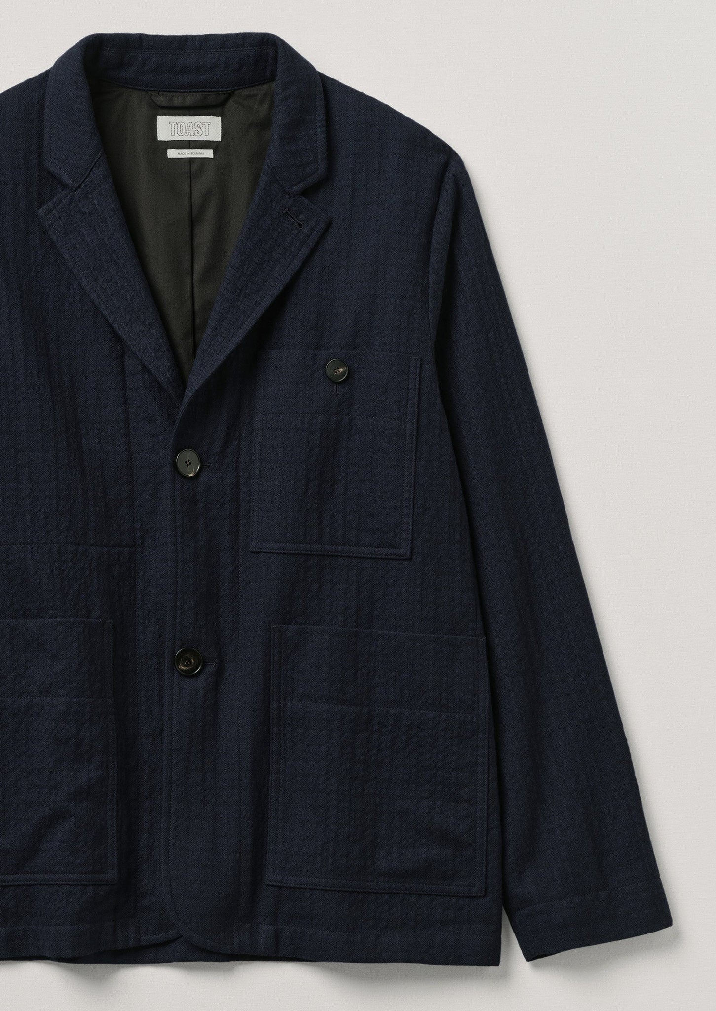 Relaxed Cotton Wool Seersucker Blazer | Workwear Blue