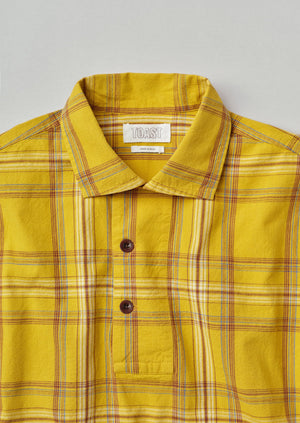 Half Placket Check Short Sleeve Shirt | Mustard