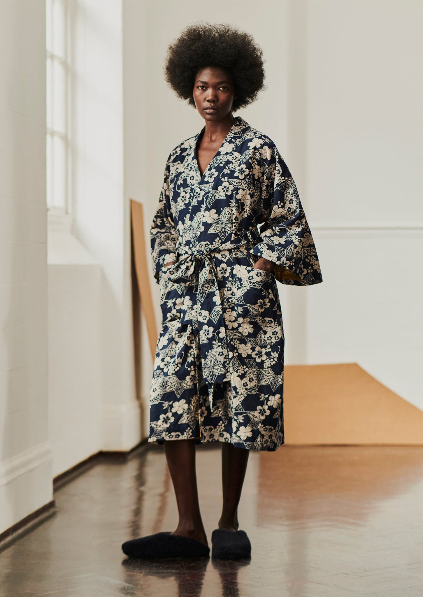 Floral Star Print Organic Cotton Gown | Evening Blue