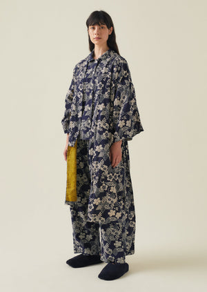 Floral Star Print Organic Cotton Gown | Evening Blue