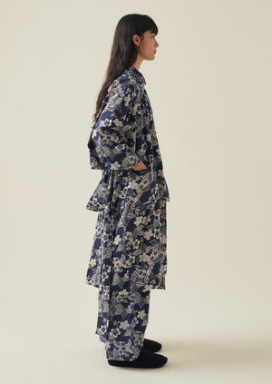 Floral Star Print Organic Cotton Gown | Evening Blue