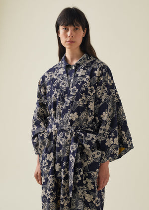 Floral Star Print Organic Cotton Gown | Evening Blue