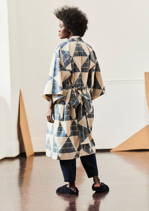 Diamond Block Print Cotton Gown | Dark Blue