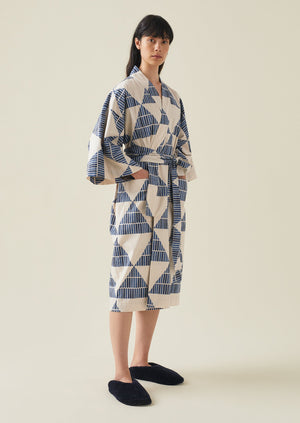Diamond Block Print Cotton Gown | Dark Blue