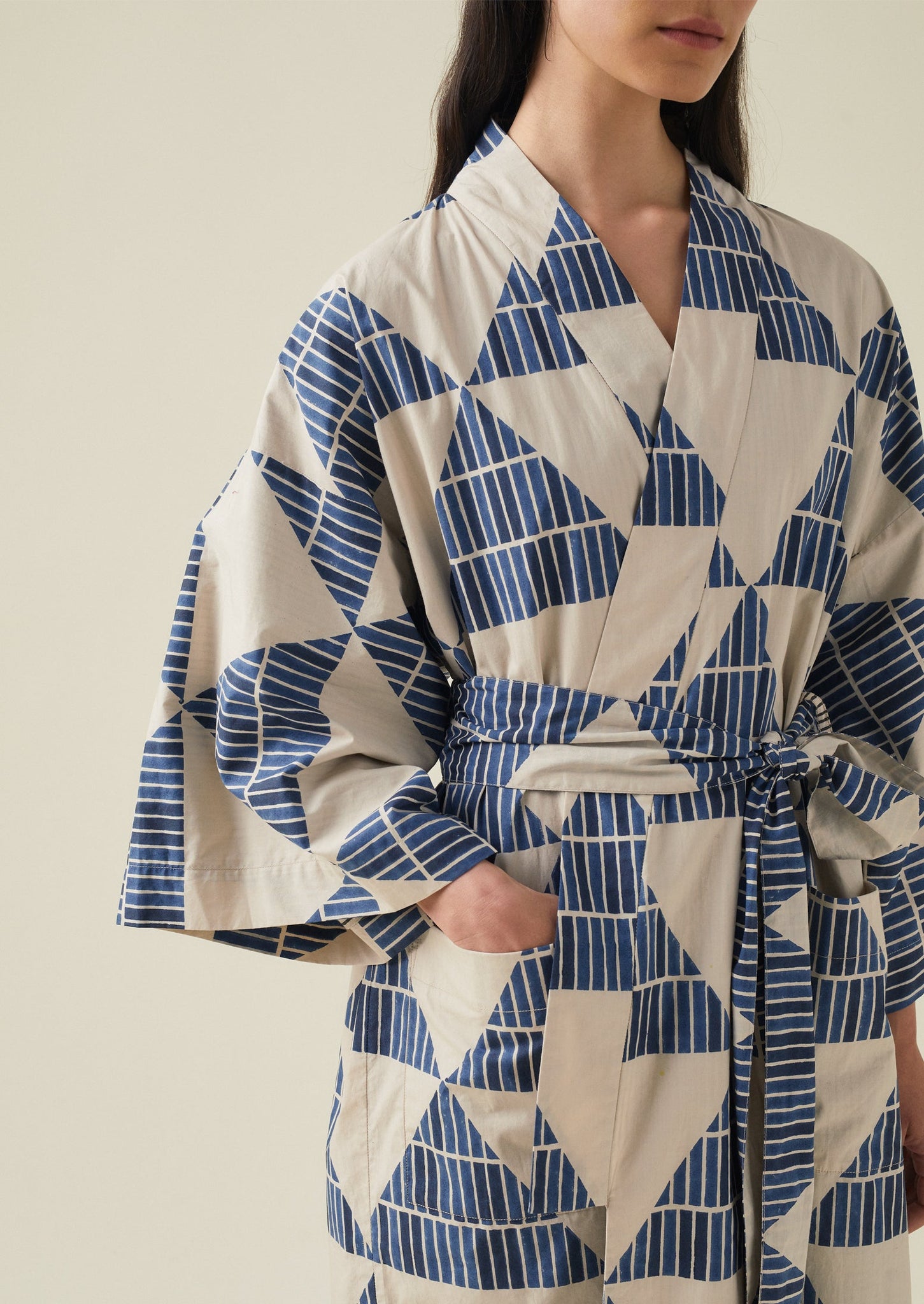 Diamond Block Print Cotton Gown | Dark Blue