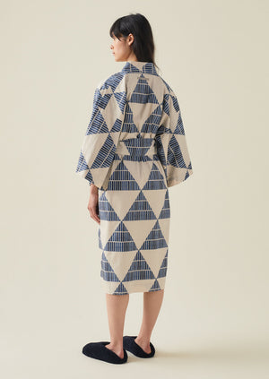 Diamond Block Print Cotton Gown | Dark Blue