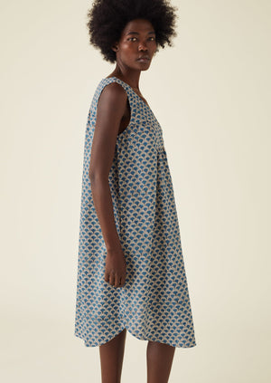 Hiko Block Print Cotton Nightdress | Blue