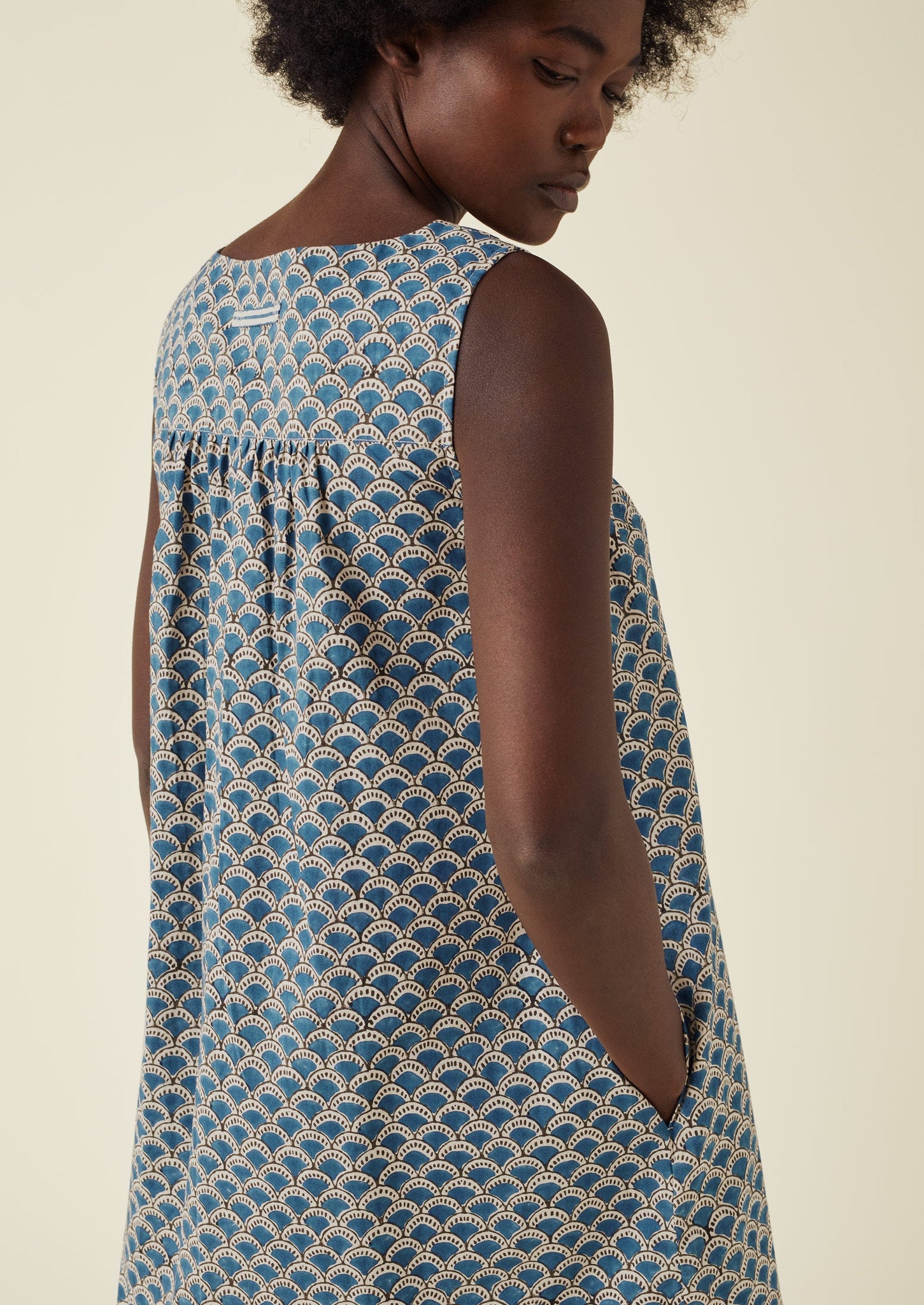 Hiko Block Print Cotton Nightdress | Blue