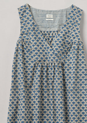 Hiko Block Print Cotton Nightdress | Blue
