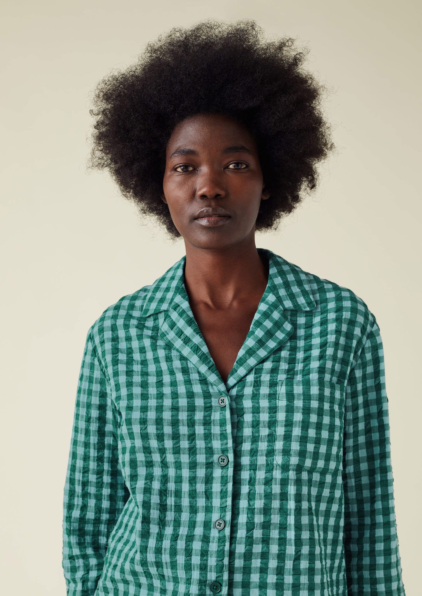 Gingham Cotton Seersucker Pyjamas | Sea Green