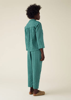 Gingham Cotton Seersucker Pyjamas | Sea Green