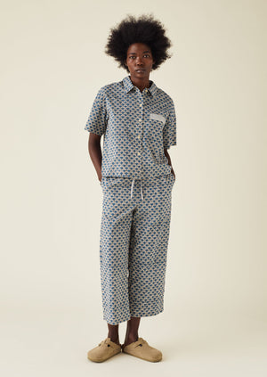 Hiko Block Print Cotton Pyjama Trousers | Blue