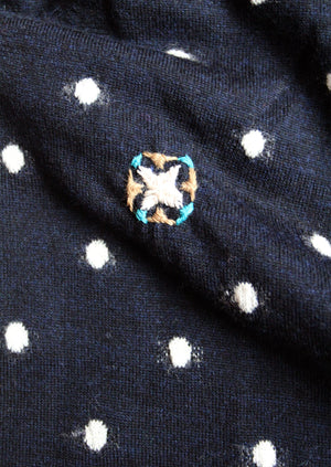Renewed Dot Jacquard Merino Neat Sweater Size XL | Navy/Ecru