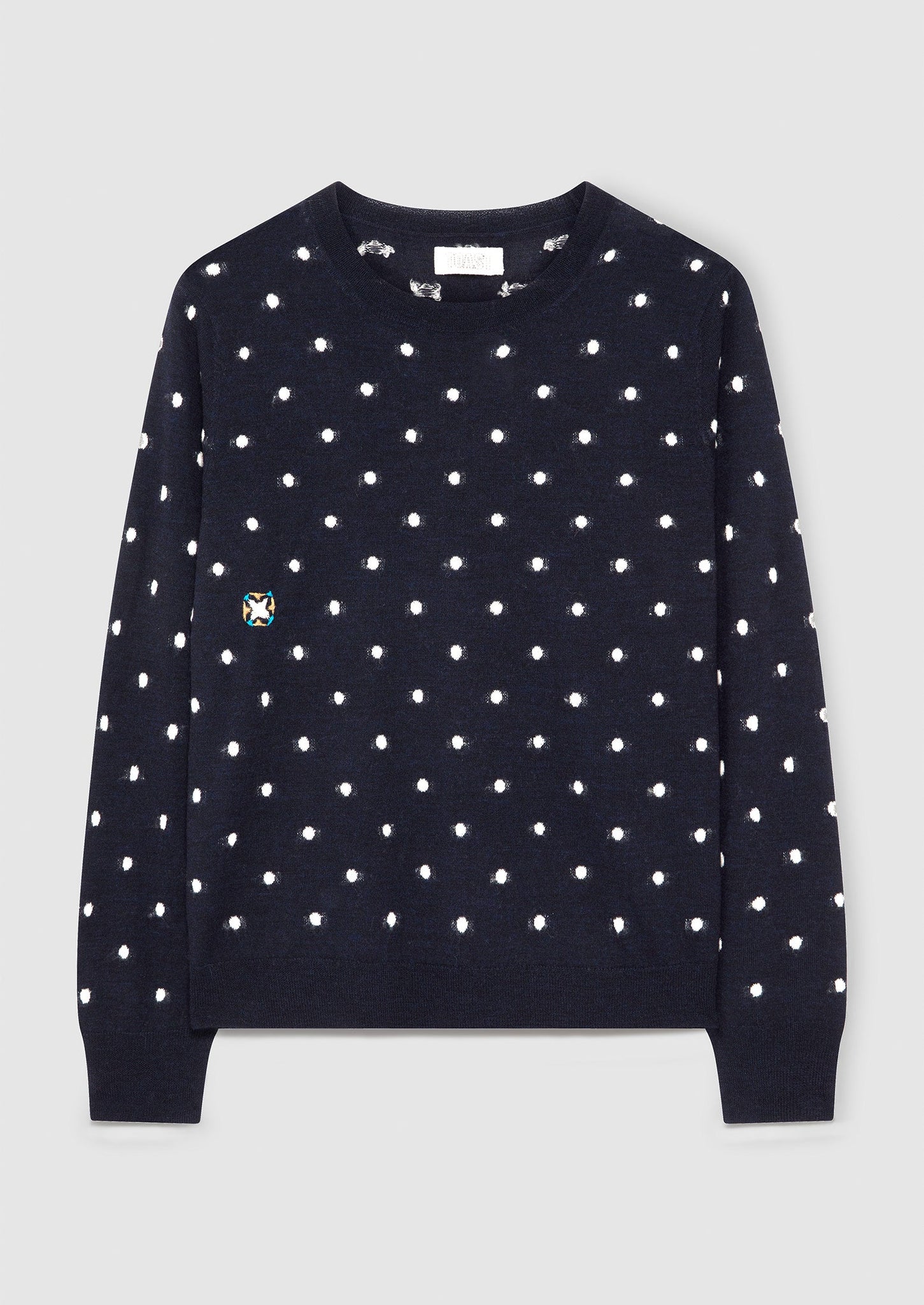Renewed Dot Jacquard Merino Neat Sweater Size XL | Navy/Ecru