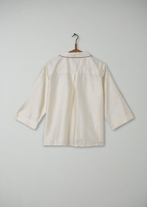 Reworn Silk Embroidered PJ Shirt Size 14 (071) | Ecru