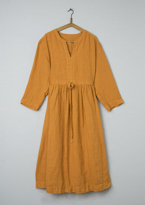 Reworn Gathered Linen Dress Size XL (066) | Apricot