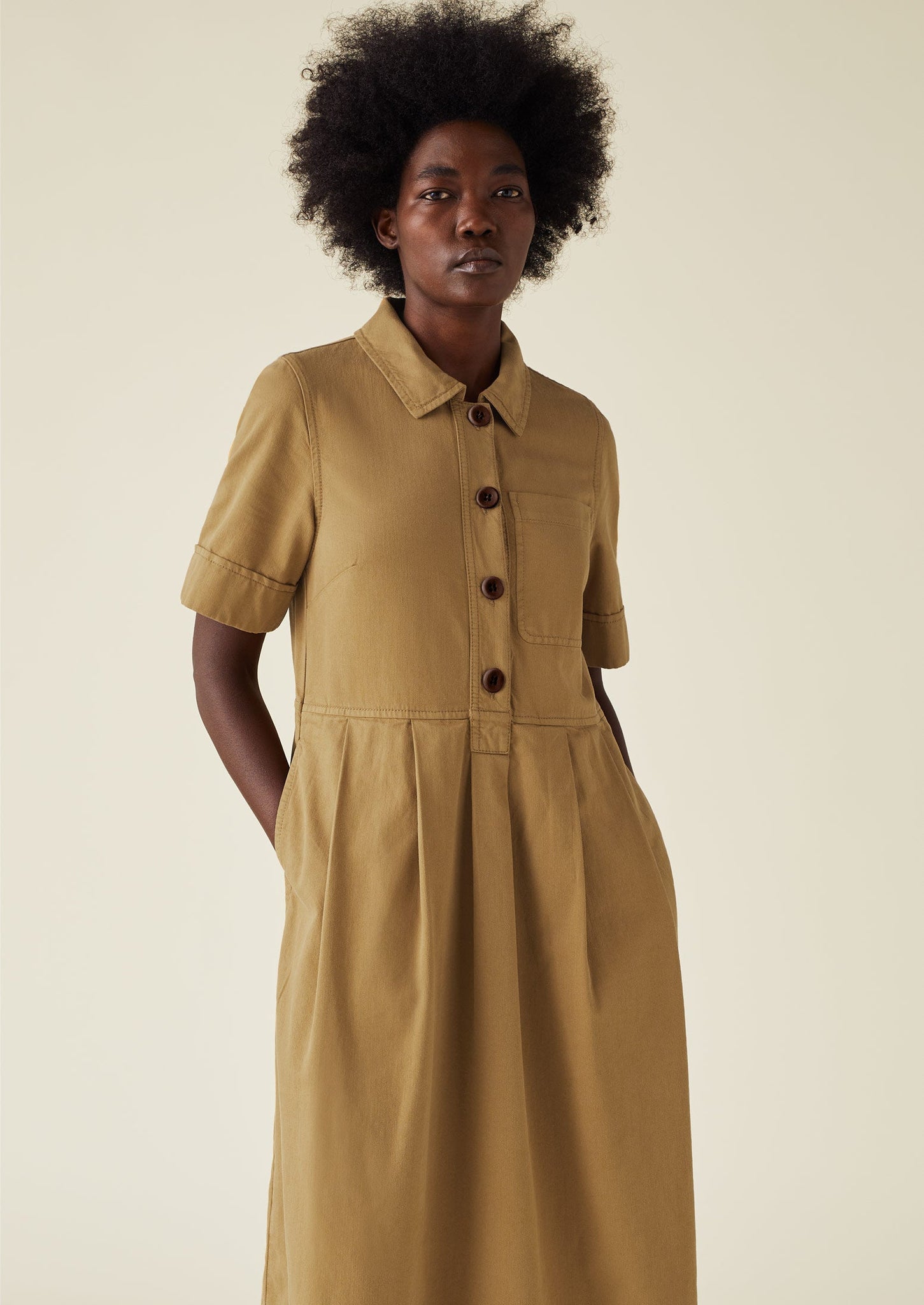 Garment Dyed Lightweight Denim Dress | Walnut