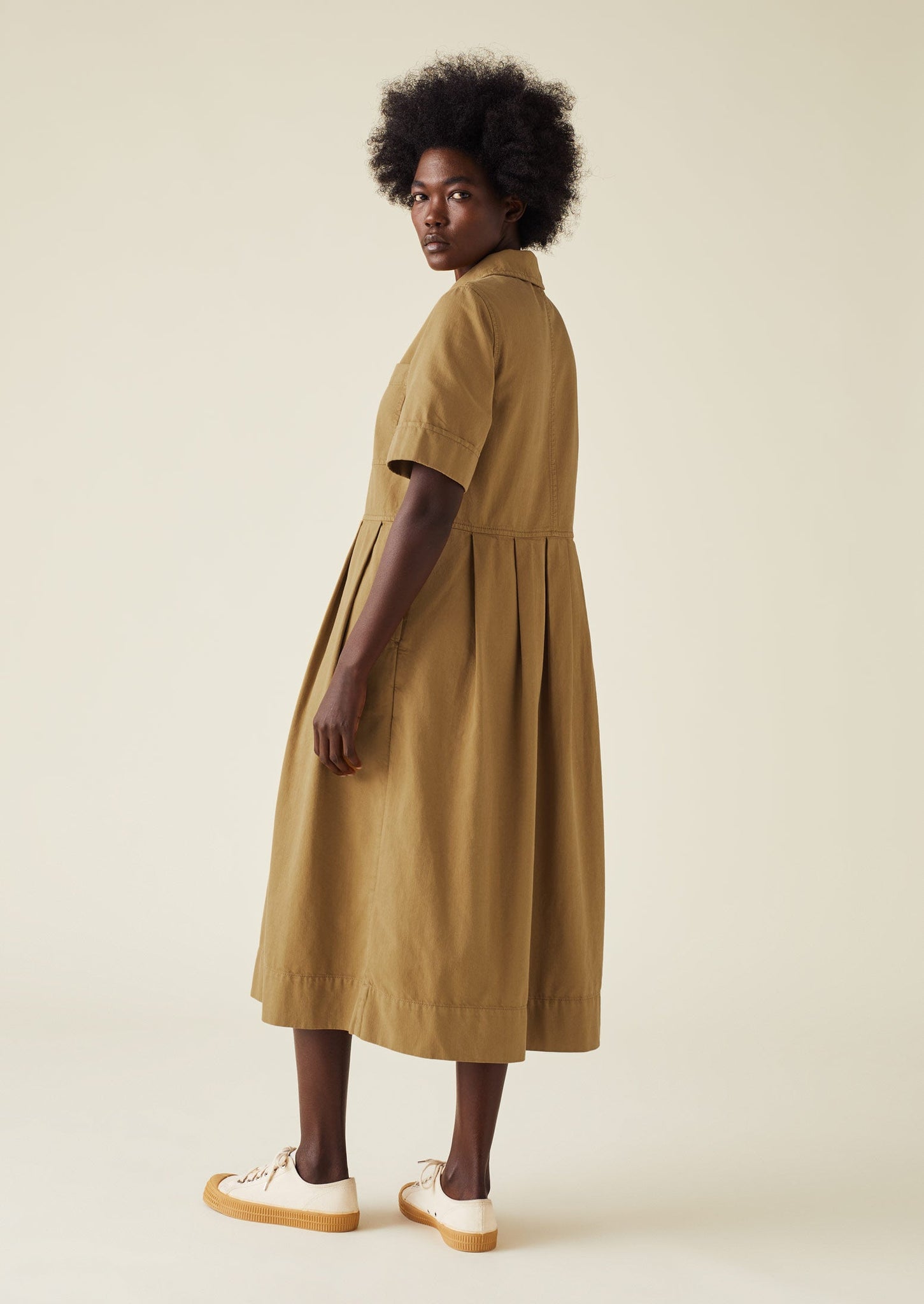 Garment Dyed Lightweight Denim Dress | Walnut
