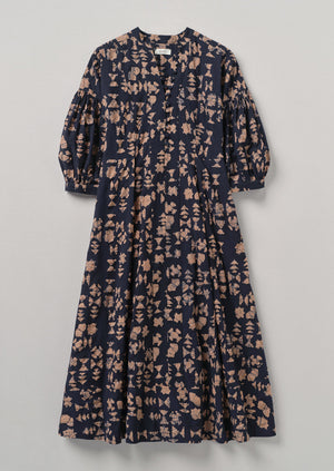 Hand Batik Print Poplin Dress | Anthracite
