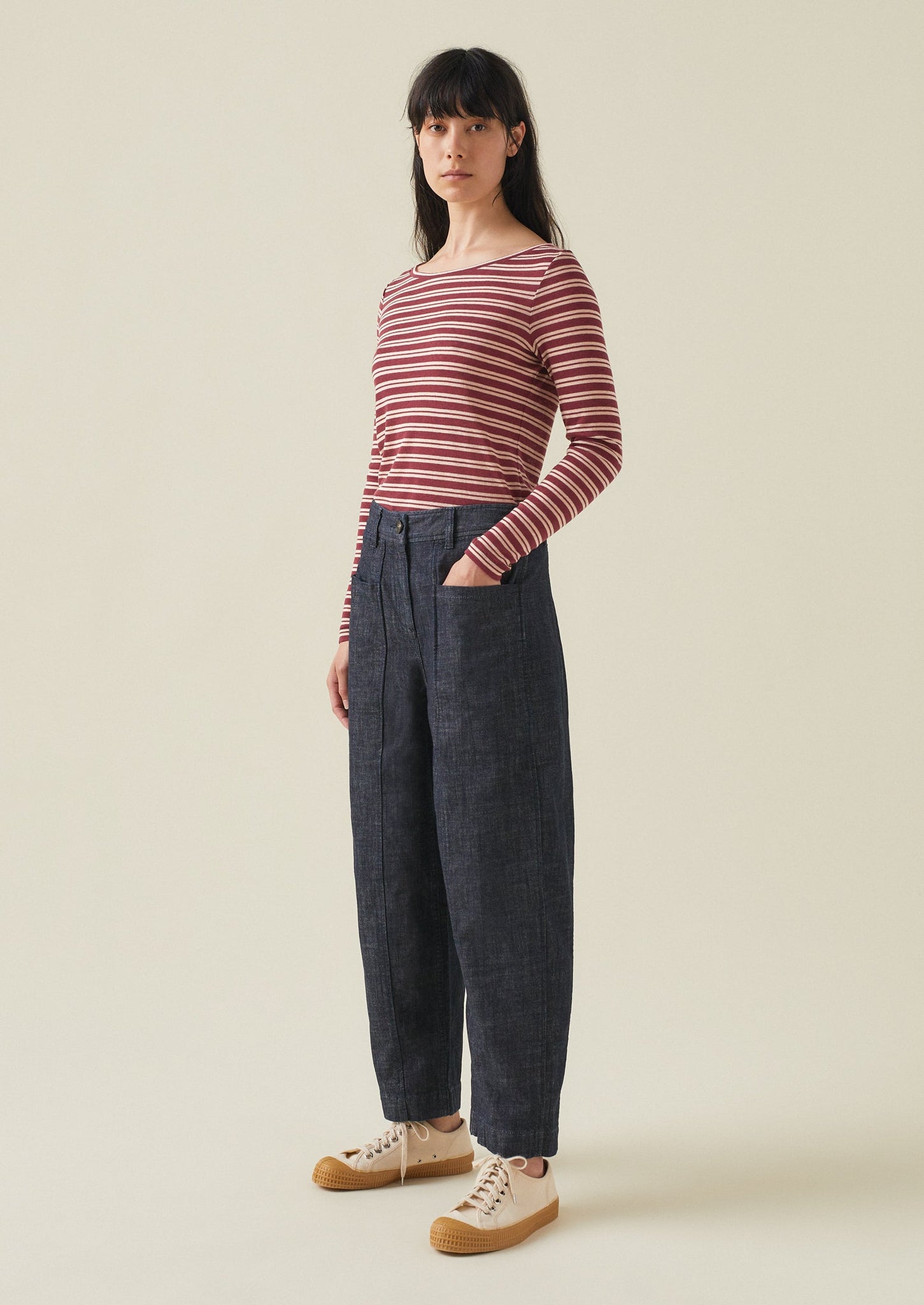 Boat Neck Stripe Wool Tencel Tee | Elderberry/Mallow
