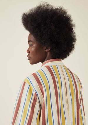 Bold Stripe Cotton Workwear Jacket | Brown/Ecru