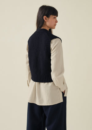 Buttoned Alpaca Blend Knitted Tank | Navy