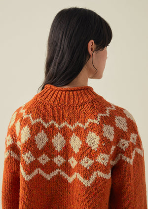 Graphic Yoke Donegal Sweater | Persimmon/Oat