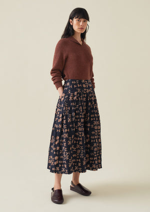 Hand Batik Print Poplin Skirt | Anthracite