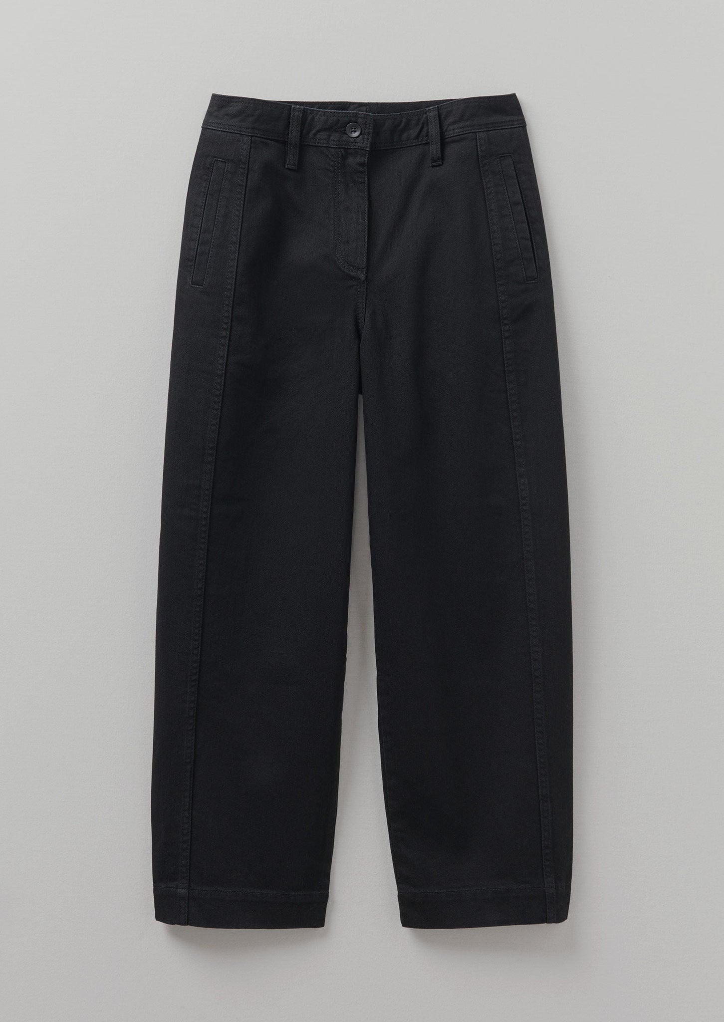 Black Denim Flat Front Trousers | Black