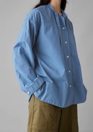 Tie Neck Cotton Poplin Shirt | Smock Blue