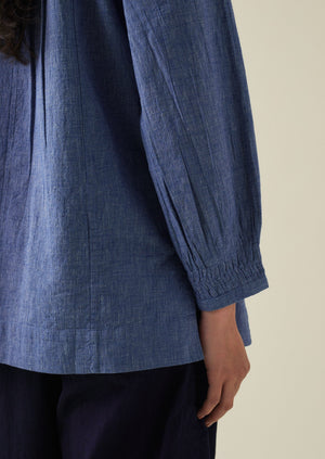 Pintuck Cotton Linen Top | Chambray Blue